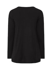 Yours Curve Black Henley Ribbed Swing Top - Image 6 of 6