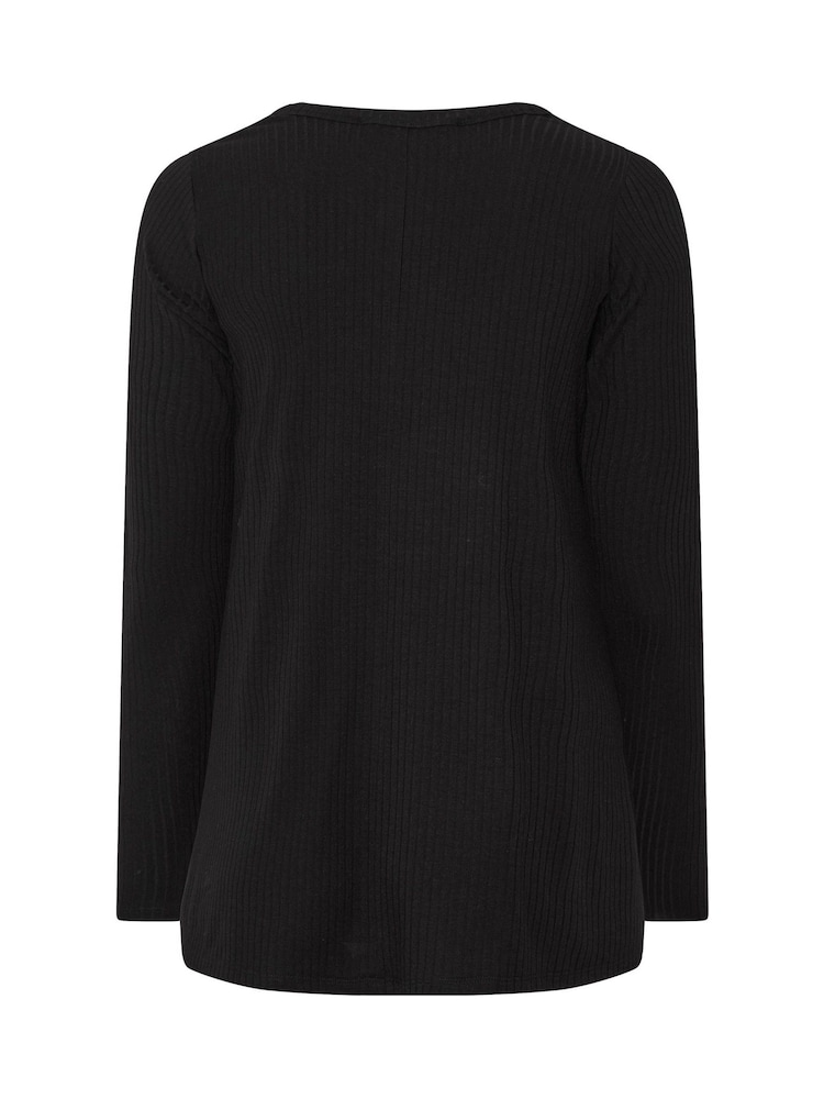 Yours Curve Black Henley Ribbed Swing Top - Image 6 of 6 Yours Curve Black Henley Ribbed Swing Top - Image 6 of 6