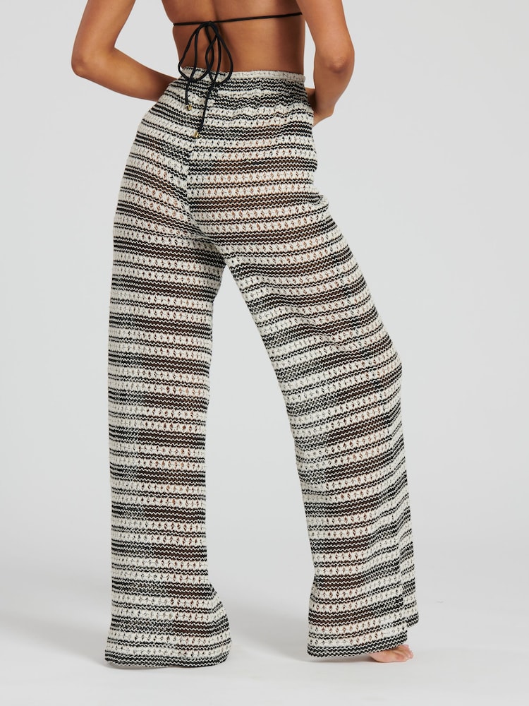 South Beach Monochrome Crochet Stripe Beach Trousers - Image 2 of 4 South Beach Monochrome Crochet Stripe Beach Trousers - Image 2 of 4