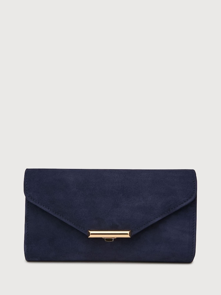LK Bennett Blue Lucy Clutch Bag With Flap Detail - Image 1 of 4