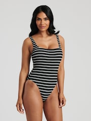 South Beach Monochrome Crinkle Textured Scoop Neck Swimsuit - Image 1 of 6