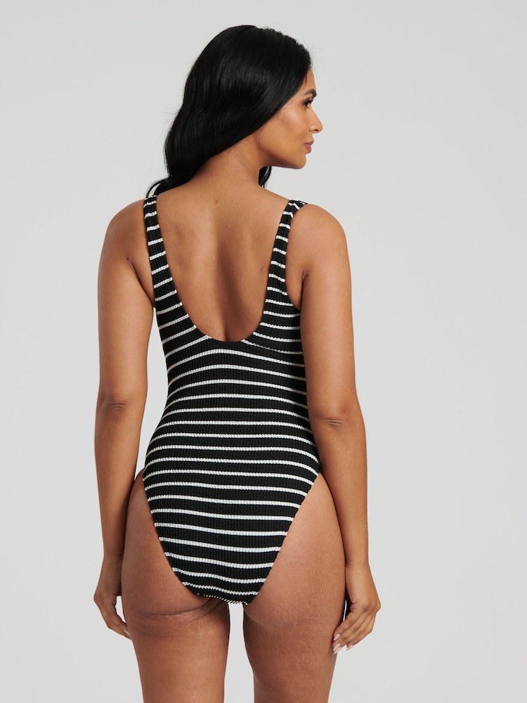 South Beach Monochrome Crinkle Textured Scoop Neck Swimsuit - Image 2 of 6