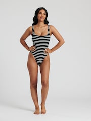 South Beach Monochrome Crinkle Textured Scoop Neck Swimsuit - Image 4 of 6