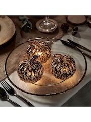 Lights4fun Rose Gold Glass Light Up Pumpkin Decoration Trio - Image 1 of 2