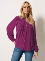 M&Co Purple Crochet Insert Long Sleeve Blouse - Image 1 of 6
