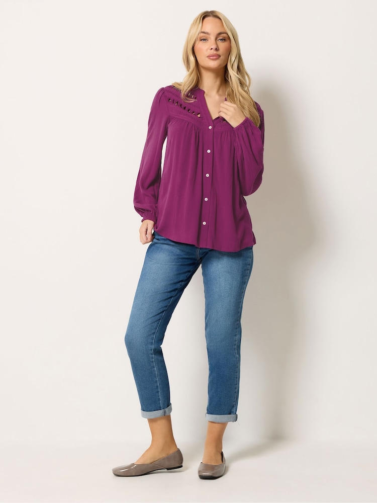 M&Co Purple Crochet Insert Long Sleeve Blouse - Image 2 of 6 M&Co Purple Crochet Insert Long Sleeve Blouse - Image 2 of 6