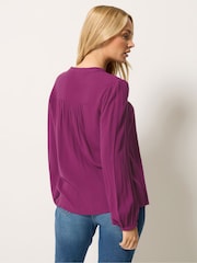 M&Co Purple Crochet Insert Long Sleeve Blouse - Image 3 of 6