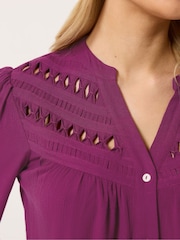 M&Co Purple Crochet Insert Long Sleeve Blouse - Image 4 of 6