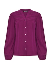 M&Co Purple Crochet Insert Long Sleeve Blouse - Image 5 of 6