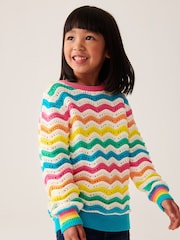 Little Bird by Jools Oliver Multi 100% Cotton Striped Knitted Jumper - Image 3 of 7