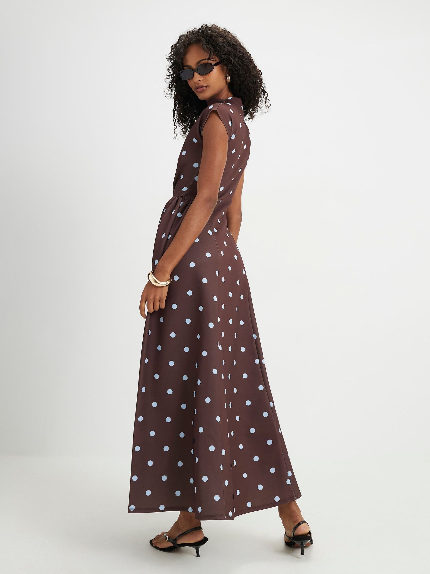 dot maxi dress in brown & ivory dot majorelle Womens River Island Polka High Neck Cap Sleeve M (US 8-10) Size:7-8 Year Dress round wardrobe. TOP30 What To Wear To