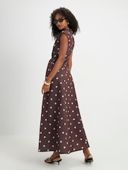 River Island Brown Polka Dot High Neck Cap Sleeve Maxi Dress - Image 4 of 4