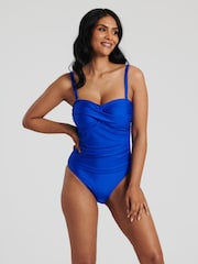 South Beach Blue Bandeau Tummy Control Swimsuit With Removeable Strap - Image 1 of 5