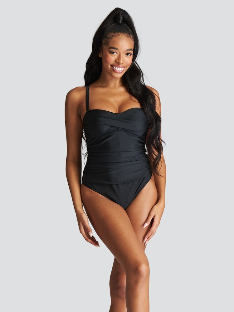 South Beach Black Bandeau Tummy Control Swimsuit With Removeable Strap - Image 1 of 5