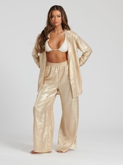 South Beach Gold Metallic Foil Wide Leg Trousers - Image 4 of 6