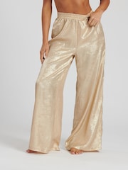 South Beach Gold Metallic Foil Wide Leg Trousers - Image 5 of 6