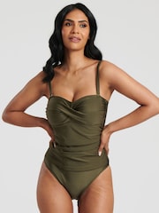 South Beach Khaki Green Bandeau Tummy Control Swimsuit With Removeable Strap - Image 1 of 6