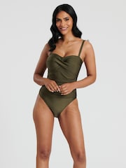 South Beach Khaki Green Bandeau Tummy Control Swimsuit With Removeable Strap - Image 5 of 6