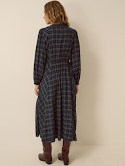 Monsoon Blue Bella Velvet Check Print Midi Dress - Image 2 of 2