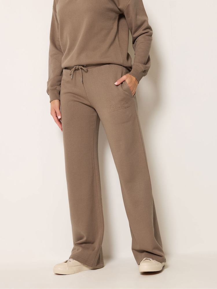 Long Tall Sally Brown Embroidered Wide Leg Joggers - Image 2 of 6 Long Tall Sally Brown Embroidered Wide Leg Joggers - Image 2 of 6