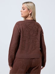Yours Curve Brown Limited Rose Jacquard Cardigan Co-Ord - Image 4 of 5