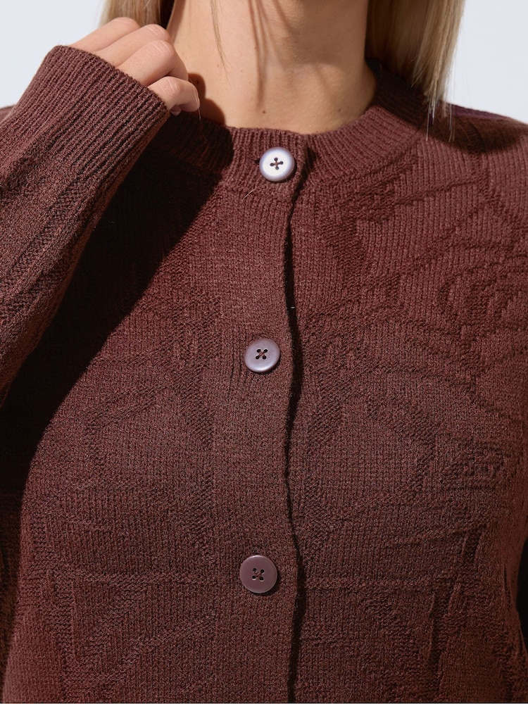 Yours Curve Brown Limited Rose Jacquard Cardigan Co-Ord - Image 5 of 5
