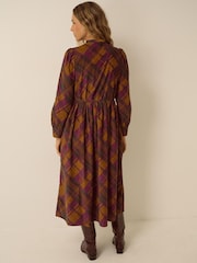 Monsoon Brown Melinda Check Print Corduroy Midi Dress - Image 2 of 5