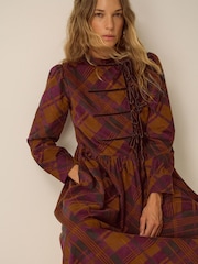 Monsoon Brown Melinda Check Print Corduroy Midi Dress - Image 4 of 5
