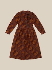 Monsoon Brown Melinda Check Print Corduroy Midi Dress - Image 5 of 5