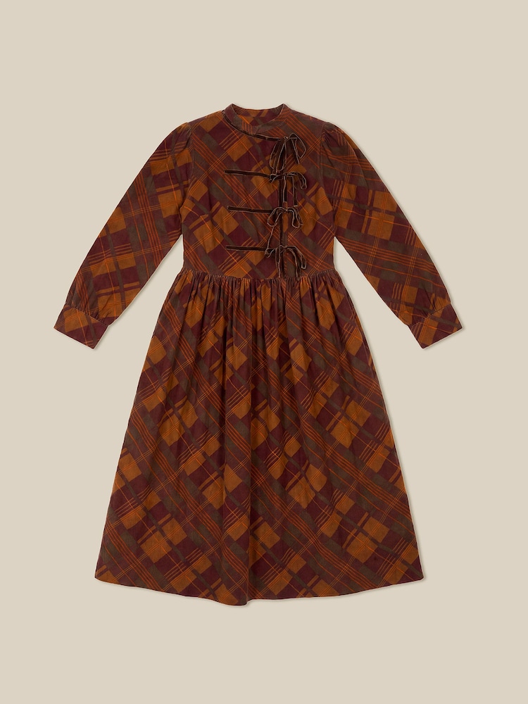 Monsoon Brown Melinda Check Print Corduroy Midi Dress - Image 5 of 5 Monsoon Brown Melinda Check Print Corduroy Midi Dress - Image 5 of 5