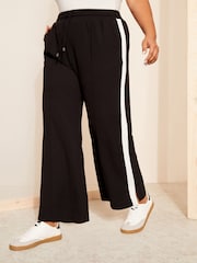 Curves Like These Black Side Stripe Wide Leg Trousers - Image 1 of 4