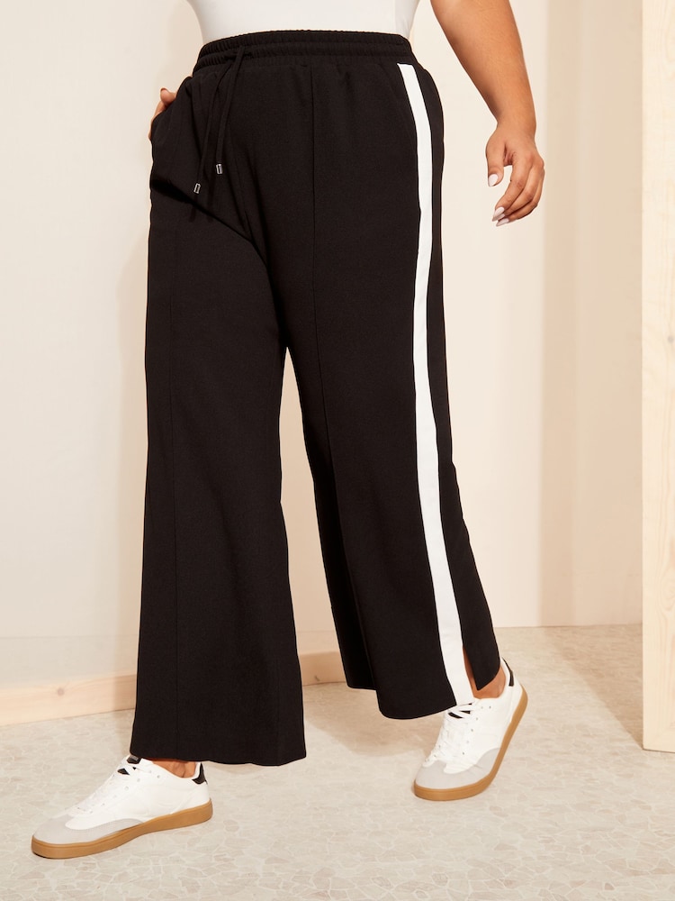 Curves Like These Black Side Stripe Wide Leg Trousers - Image 1 of 4