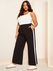 Curves Like These Black Side Stripe Wide Leg Trousers - Image 2 of 4