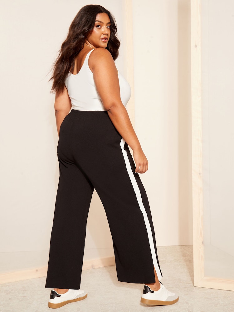 Curves Like These Black Side Stripe Wide Leg Trousers - Image 4 of 4