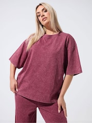 Yours Curve Red Limited Acid Wash Seam Detail Co-Ord Top - Image 1 of 6