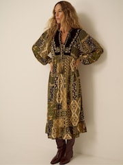 Monsoon Green Laoise Floral Patchwork Midi Dress - Image 1 of 5
