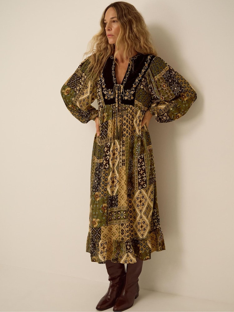 Monsoon Green Laoise Floral Patchwork Midi Dress - Image 1 of 5 Monsoon Green Laoise Floral Patchwork Midi Dress - Image 1 of 5