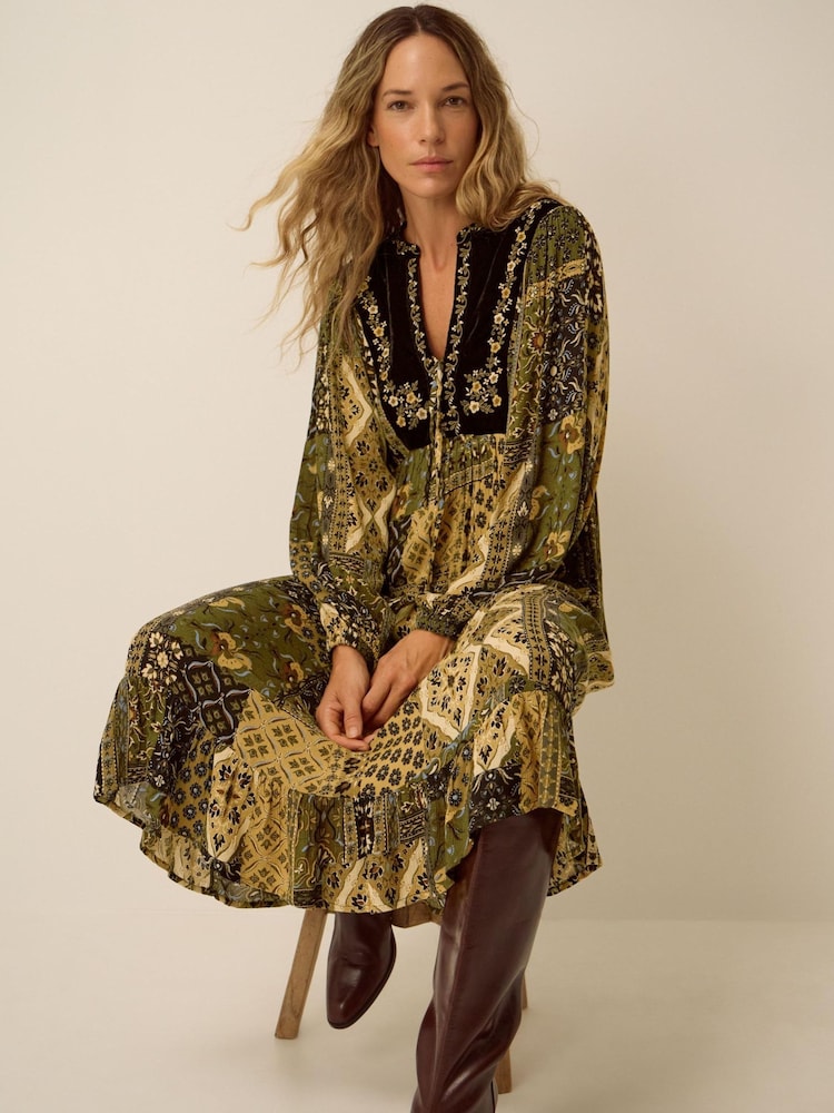 Monsoon Green Laoise Floral Patchwork Midi Dress - Image 2 of 5 Monsoon Green Laoise Floral Patchwork Midi Dress - Image 2 of 5