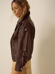 Monsoon Brown Grace Faux Leather Bomber Jacket - Image 2 of 5