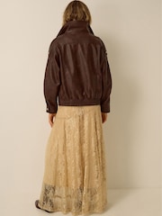 Monsoon Brown Grace Faux Leather Bomber Jacket - Image 3 of 5