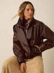 Monsoon Brown Grace Faux Leather Bomber Jacket - Image 4 of 5