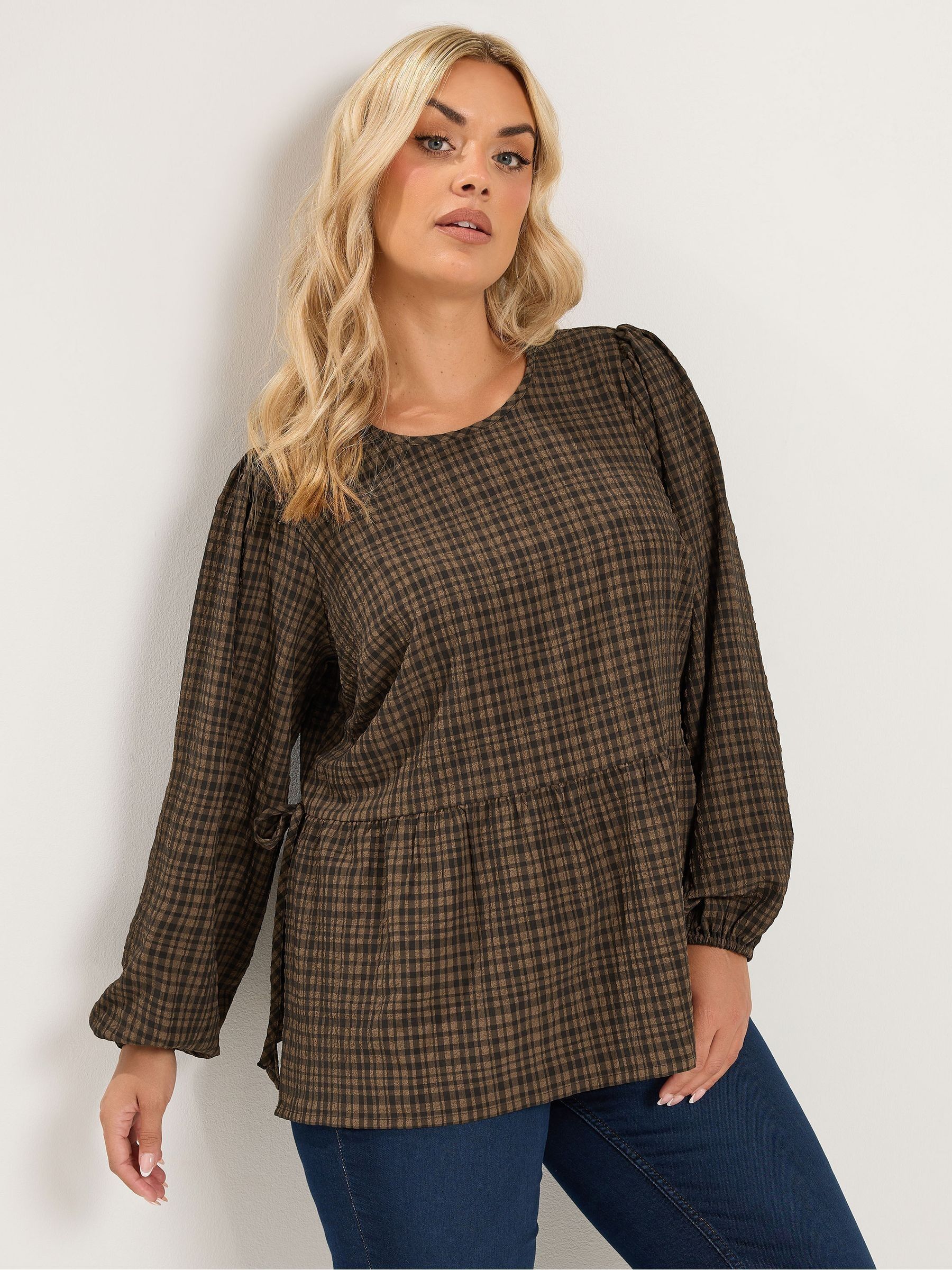 Yours Women's Brown Textured Tie Side Top In Size 30-32 - Image 6