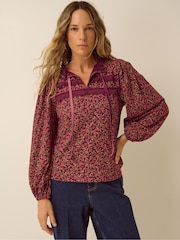Monsoon Red Sophie Floral Print Jersey Top - Image 1 of 6