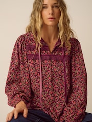 Monsoon Red Sophie Floral Print Jersey Top - Image 5 of 6
