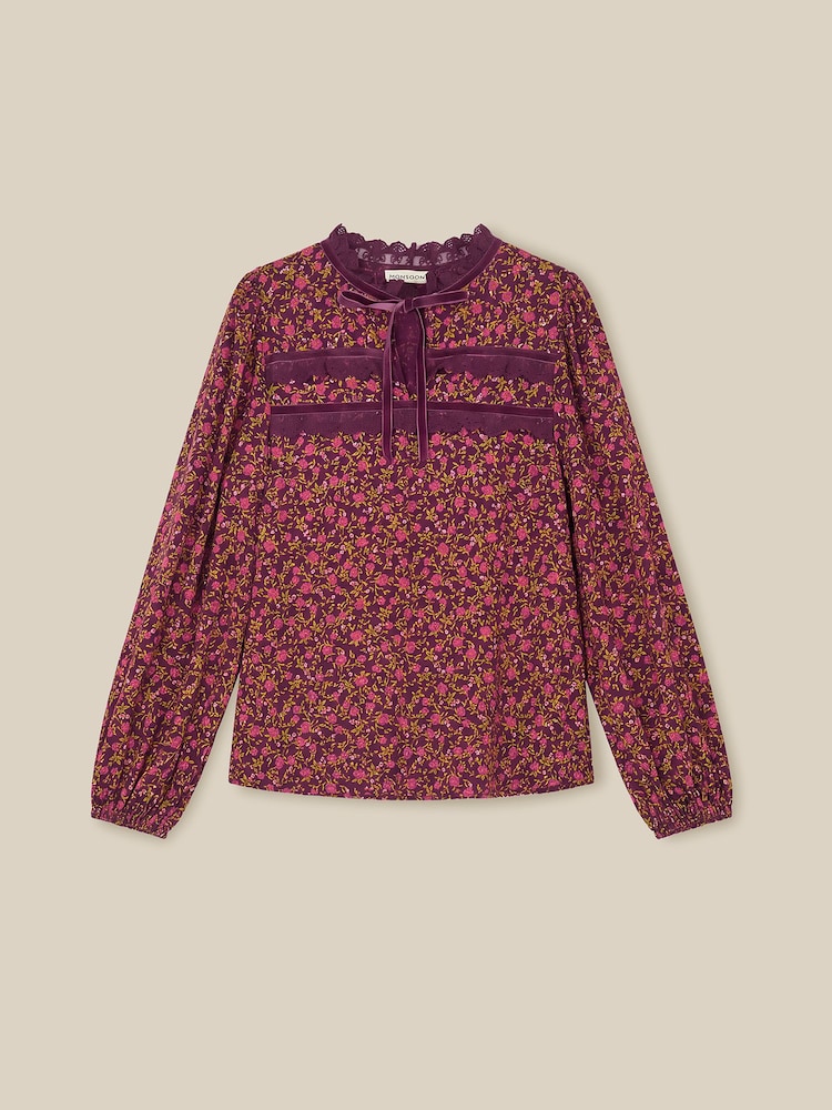 Monsoon Red Sophie Floral Print Jersey Top - Image 6 of 6 Monsoon Red Sophie Floral Print Jersey Top - Image 6 of 6