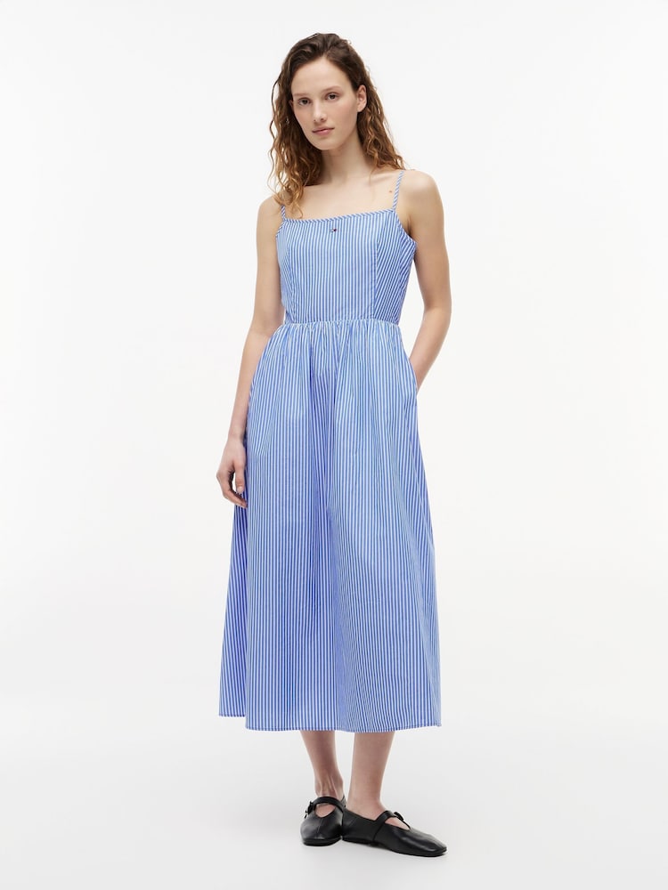 Tommy Jeans Blue Crinkle Poplin Strap Maxi Dress - Image 1 of 5 Tommy Jeans Blue Crinkle Poplin Strap Maxi Dress - Image 1 of 5