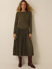 Monsoon Green Fiz Drape Pleated Midi Dress - Image 1 of 5