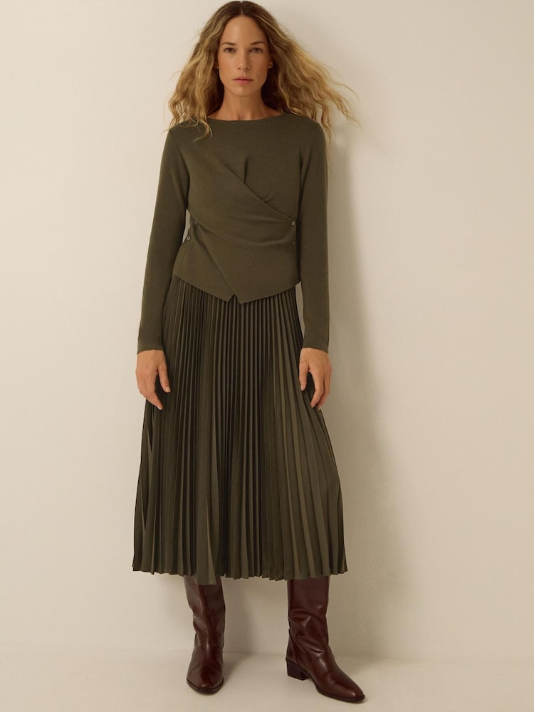 Monsoon Green Fiz Drape Pleated Midi Dress - Image 1 of 5 Monsoon Green Fiz Drape Pleated Midi Dress - Image 1 of 5