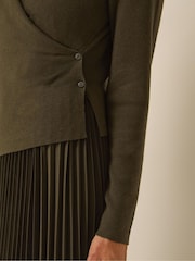 Monsoon Green Fiz Drape Pleated Midi Dress - Image 2 of 5