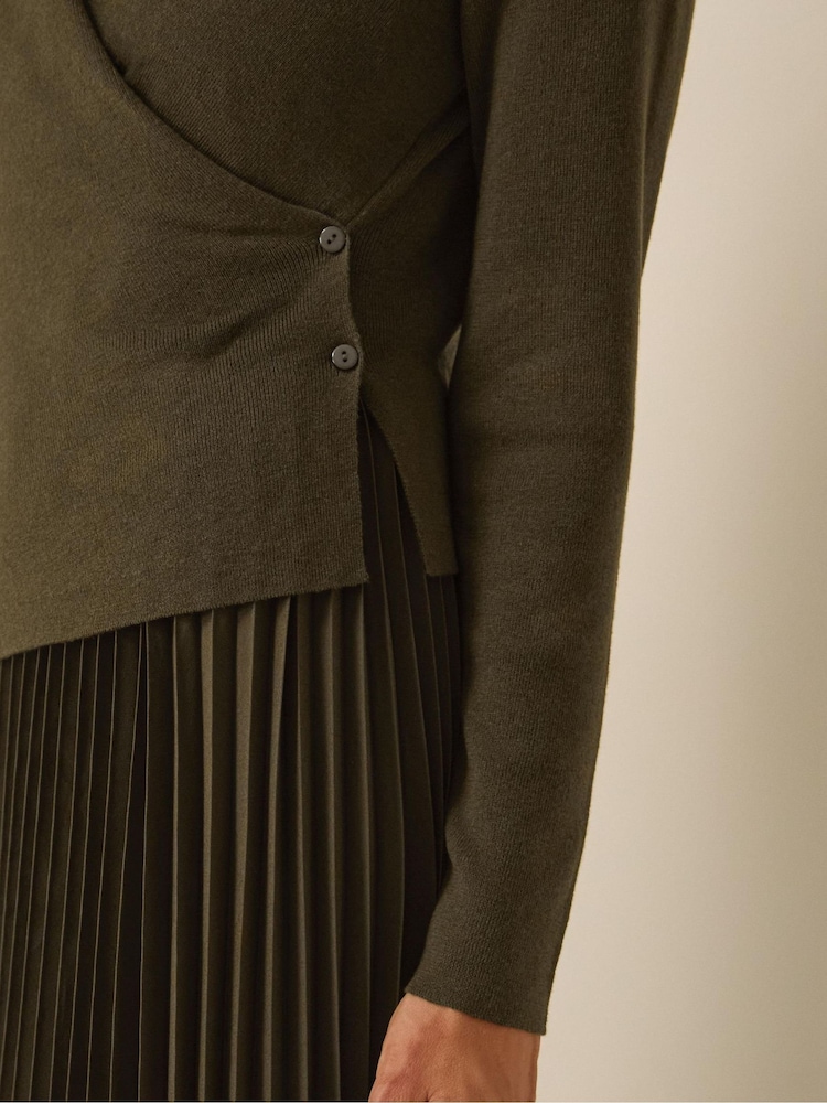 Monsoon Green Fiz Drape Pleated Midi Dress - Image 2 of 5 Monsoon Green Fiz Drape Pleated Midi Dress - Image 2 of 5